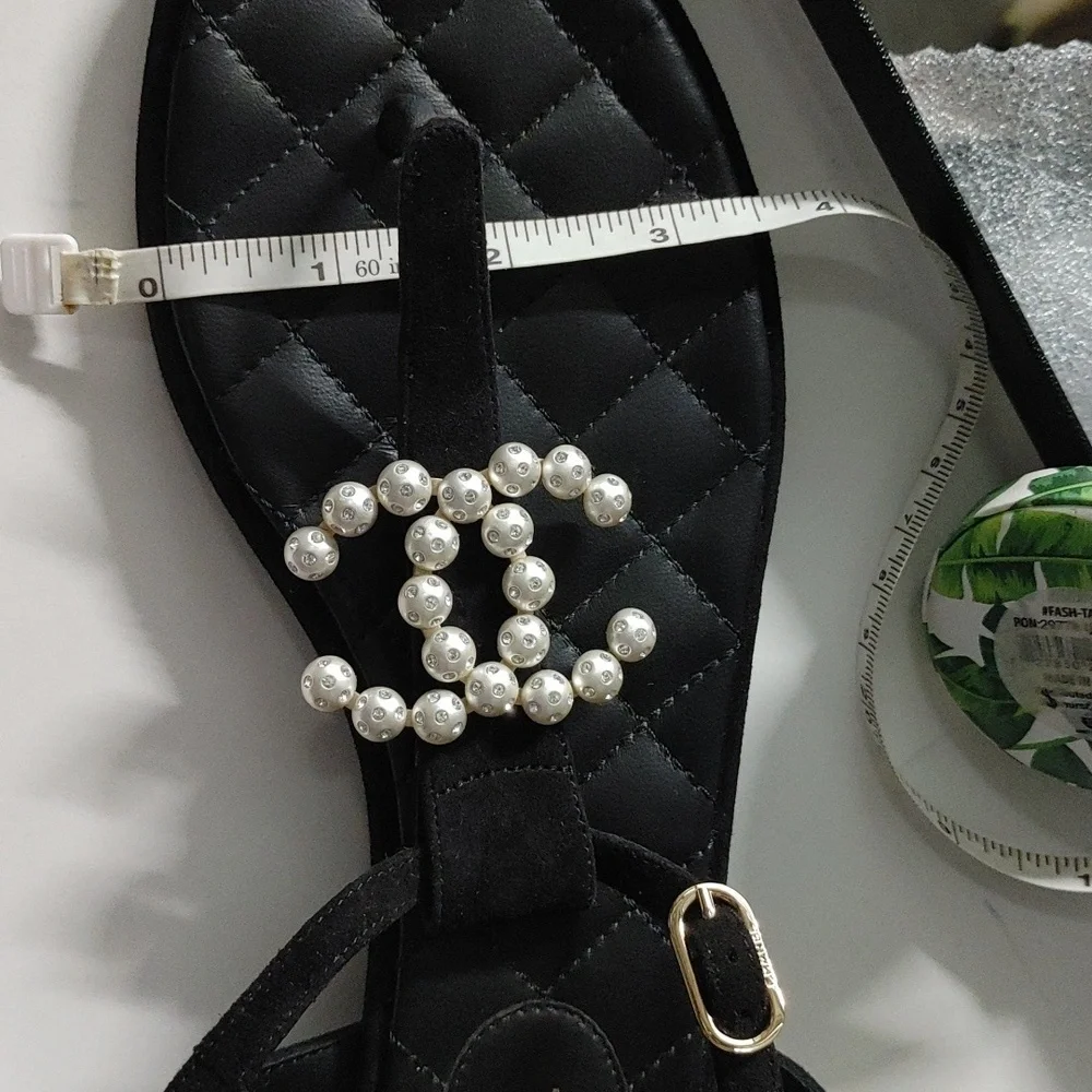 CHANEL Sandals Thongs Black Interlocking C Size 40